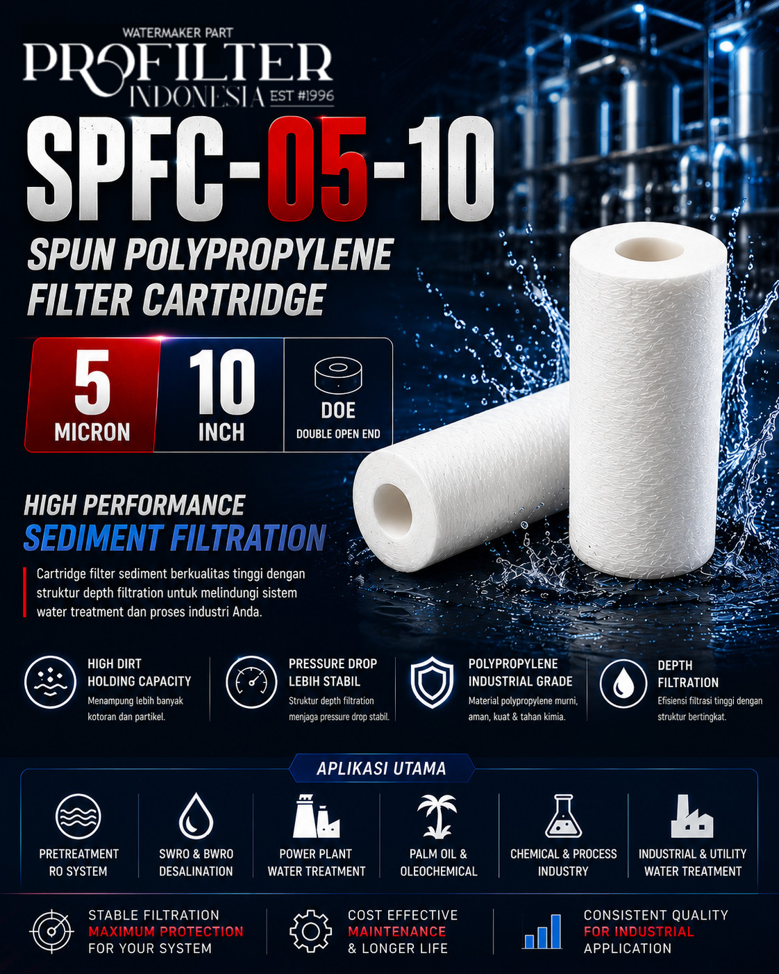 SPFC-05-10 Spun Polypropylene Filter Cartridge 5 micron 10 inch