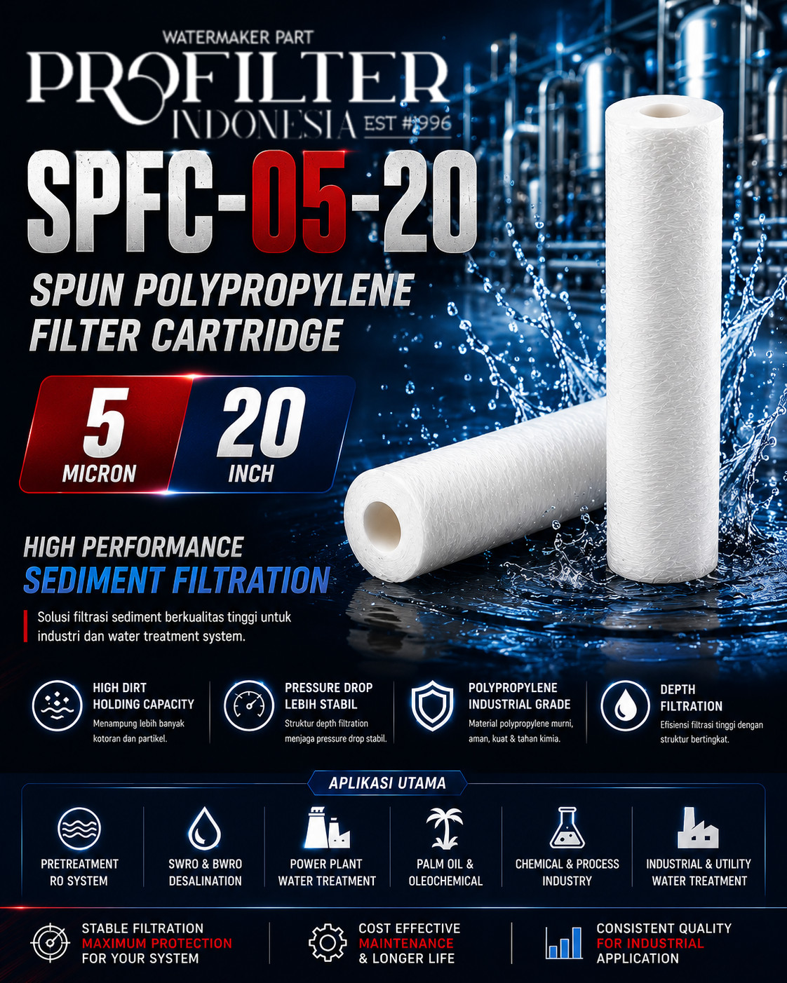 SPFC-05-20 Spun Polypropylene Filter Cartridge 5 Micron 20 Inch